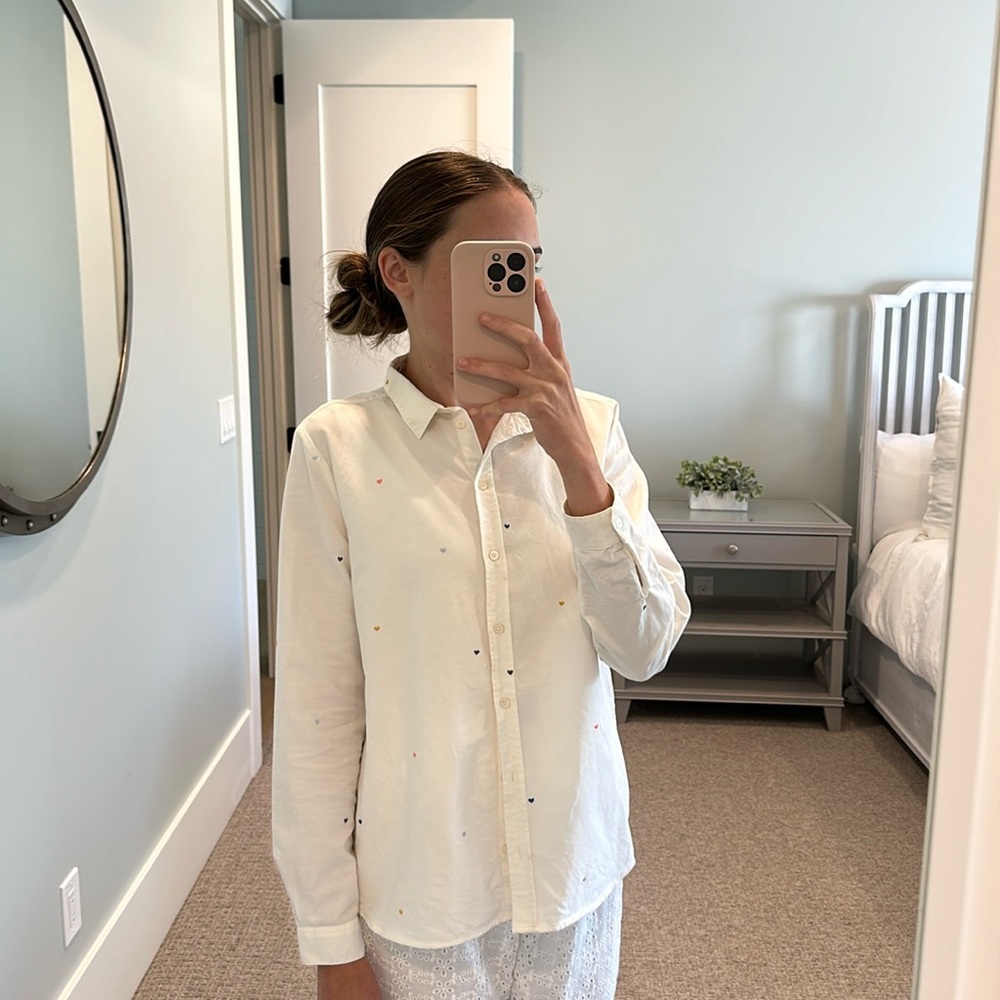 Sezane Heart Button Down Collar Top
